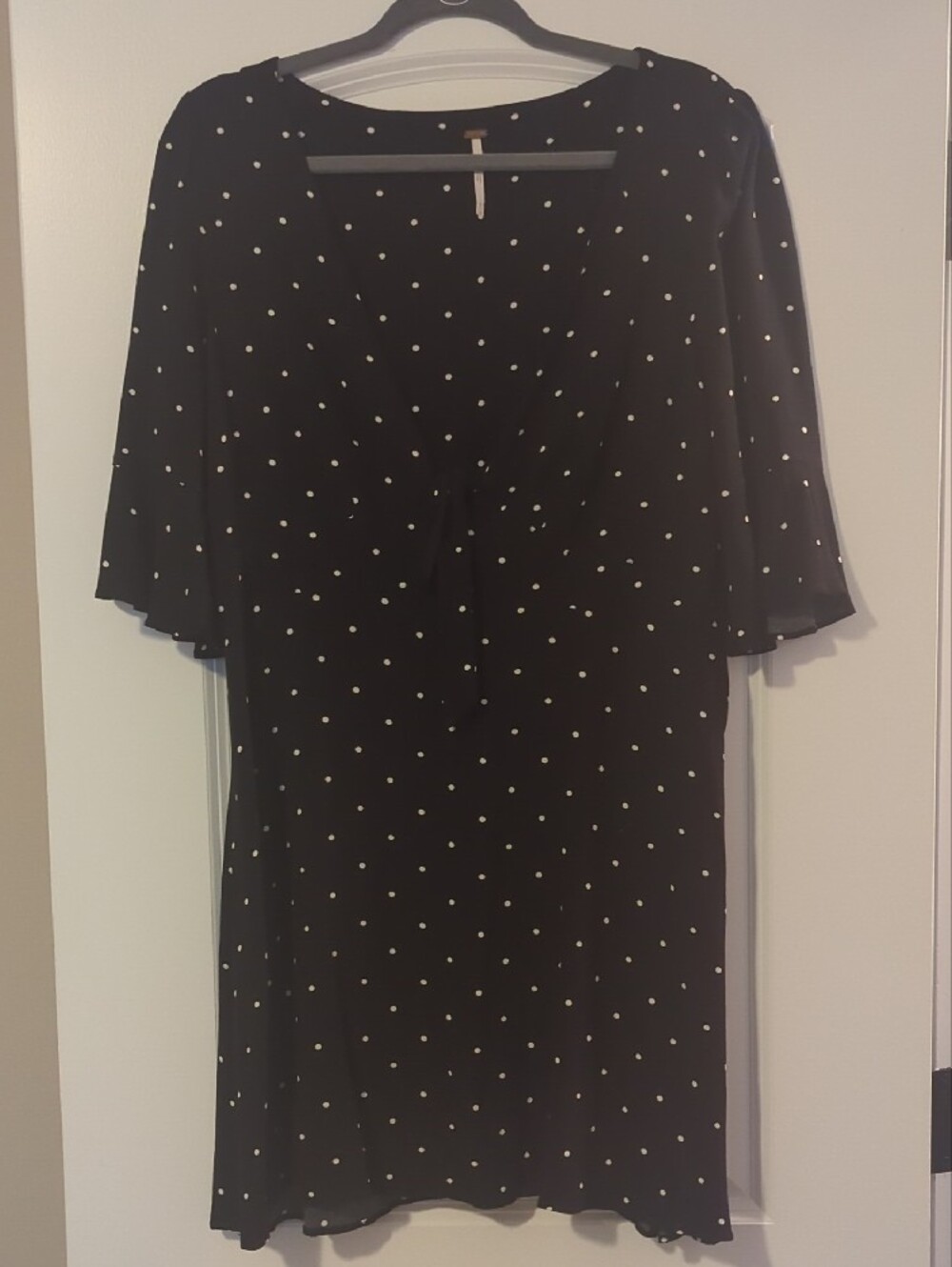 Deep V Neck Black Polka Dot Flare Dress